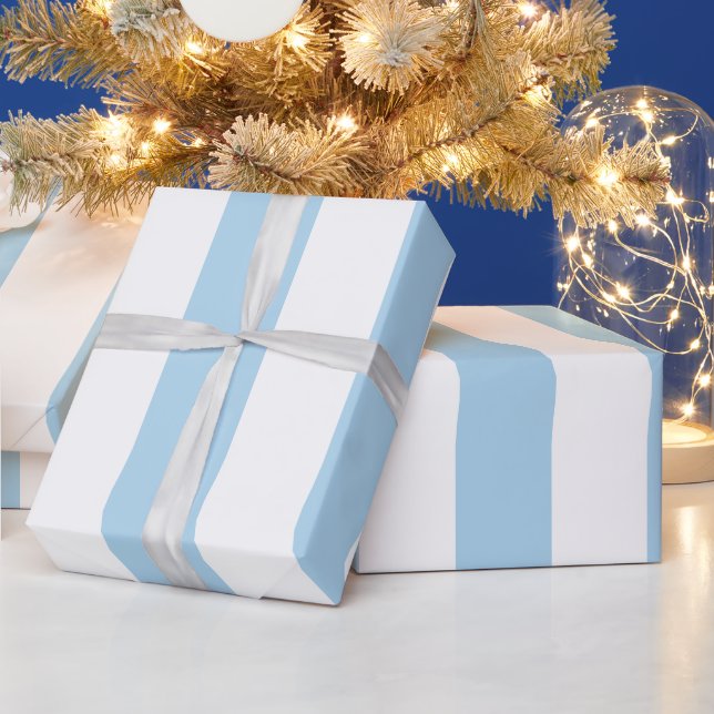 Papel De Presente Azul Claro Branco Padrão de Listra Extra Grande (Feriados)