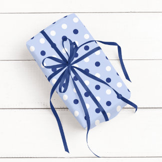 Papel De Presente Azul Claro e Escuro com Bolinhas Tricolor Branco