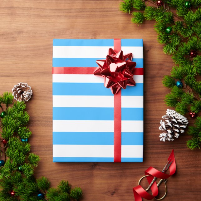 Papel De Presente Azul-claro-listrado (Presente de Natal)
