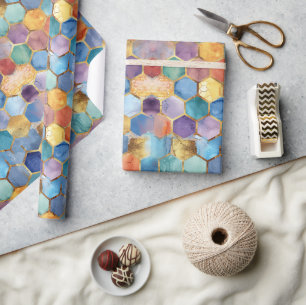 Papel De Presente Azul Colorido Roxo Laranja Amarelo Aniversário