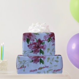 Papel De Presente Azul com Borgonha