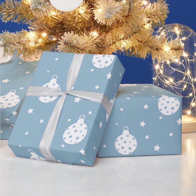 PAPEL DE PRESENTE AZUL COM ENFEITES DE NATAL BRANCOS (Feriados)