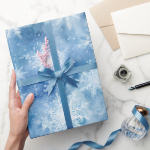 Papel De Presente Azul com Estilo de Aquarela com Flocos de Neve