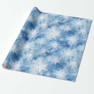 Papel De Presente Azul com Estilo de Aquarela com Flocos de Neve