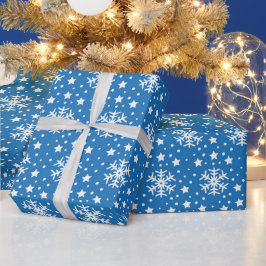 PAPEL DE PRESENTE AZUL COM NEVES DE NATAL BRANCO