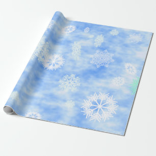 Papel De Presente Azul da queda dos flocos de neve