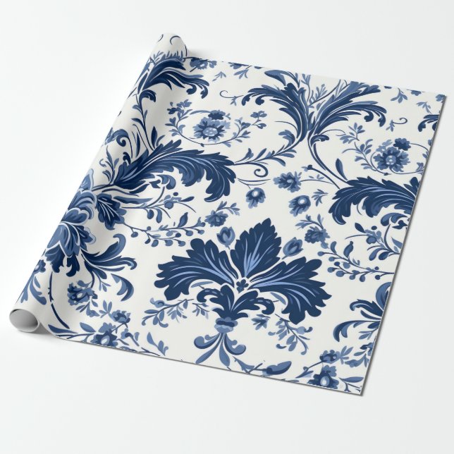 Papel De Presente Azul - Damasco (Desenrolado)