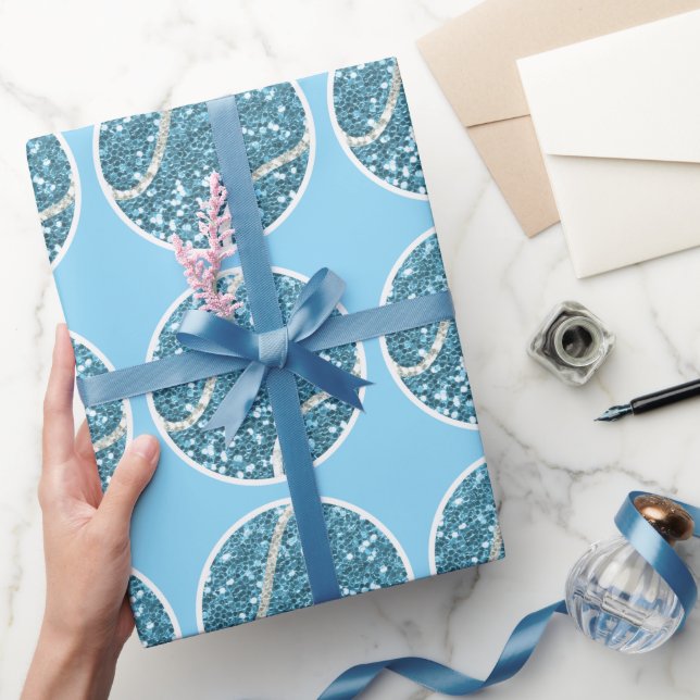 Papel De Presente Azul de Bola de Tênis temático para Chuvada de Beb (Presentear)