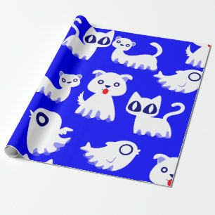 Papel De Presente azul de cão-furão fantasma de halloween