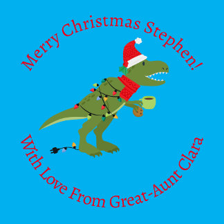 Papel De Presente Azul de dinossauro T-Rex de Natal Personalizado