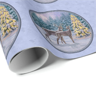 Papel De Presente Azul de inverno de Deer e Árvore de Natal