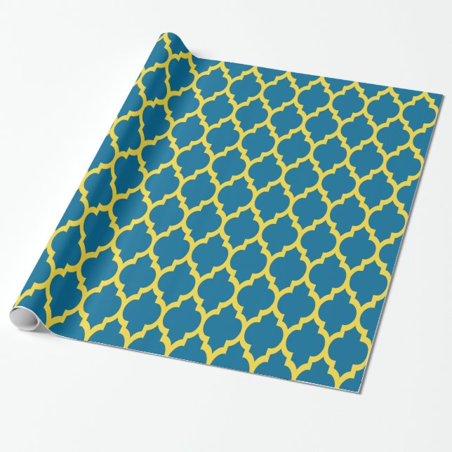 Papel De Presente Azul de Pavão Amarelo Abacaxi Marroquino #4 (Desenrolado)