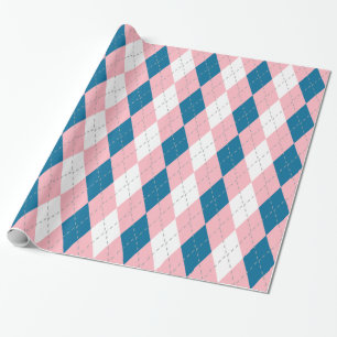 Papel De Presente Azul de Pavão Rosa Cinza Escuro Branco XL Argyle