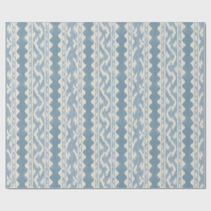 Papel De Presente Azul Desbotado Ikat, Listra Tecida em Creme