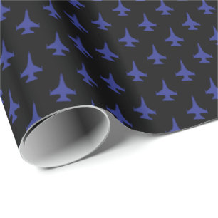 Papel De Presente Azul do teste padrão do jato da víbora F-16 no