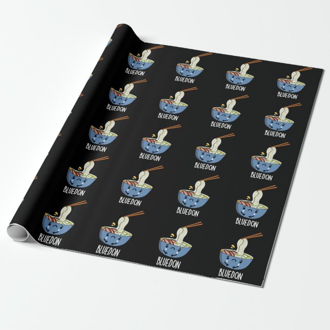 Papel De Presente Azul-don Funny Udon Piada Fundo Preto Escuro (Desenrolado)