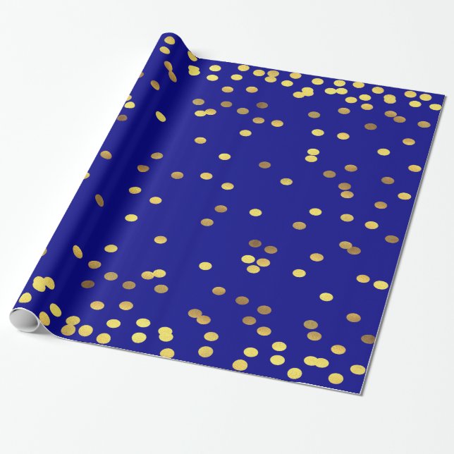 Papel De Presente Azul dos confetes da folha Dourado (Desenrolado)