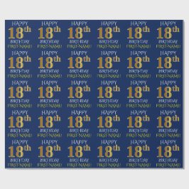 Papel De Presente Azul, Dourado "FELIZ 18 ANOS"