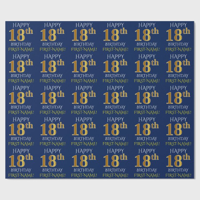 Papel De Presente Azul, Dourado "FELIZ 18 ANOS" (Aberto)