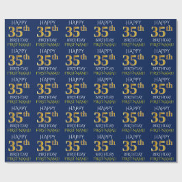Papel De Presente Azul, Dourado "FELIZ 35 ANOS"
