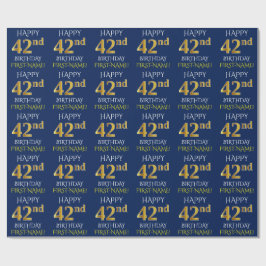 Papel De Presente Azul, Dourado "FELIZ 42º ANIVERSÁRIO"