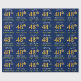 Papel De Presente Azul, Dourado "FELIZ 48 ANOS"