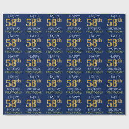 Papel De Presente Azul, Dourado "FELIZ 58 ANOS"