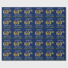Papel De Presente Azul, Dourado "FELIZ 60 ANOS"