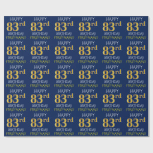 Papel De Presente Azul, Dourado "FELIZ 83º ANIVERSÁRIO"