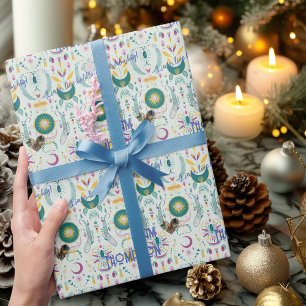 Papel de Presente Azul e Bege Moderno Boho Chic