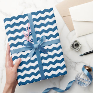 Papel De Presente Azul e Branco Chevron