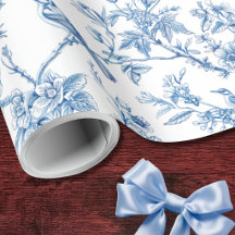 Azul e Branco Chinoiserie Floral Aves