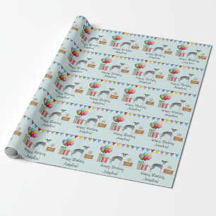 Papel De Presente Azul E Branco Italiano Greyhound Aniversário Color