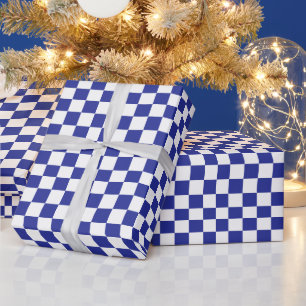 Papel De Presente Azul e branco verificados
