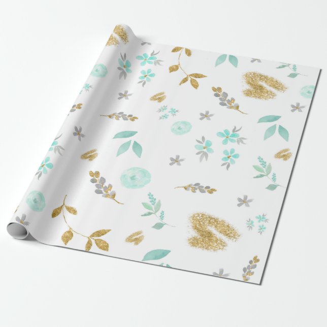 Papel De Presente Azul e Dourado, cor d'água (Desenrolado)