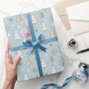 Papel De Presente Azul e Dourado Natal