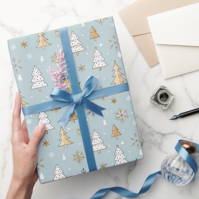 Papel De Presente Azul e Dourado Natal (Presentear)