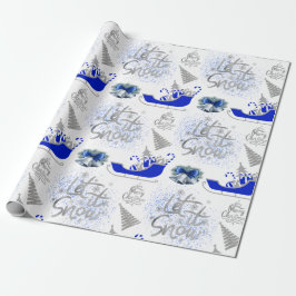 Papel De Presente Azul e Prata Deixar nevar em branco |