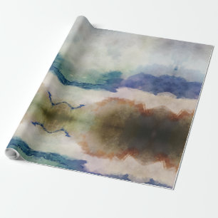Papel De Presente Azul e Terracotta Watercolor