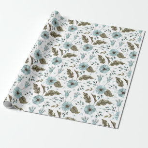 Papel De Presente Azul e Verde Floral
