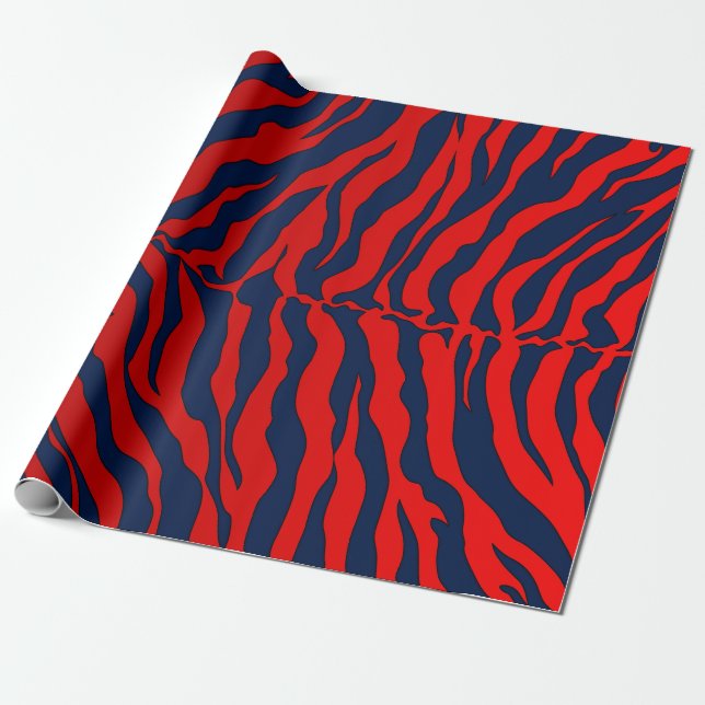 Papel De Presente Azul E Vermelho Tigre Impressão Animal (Desenrolado)