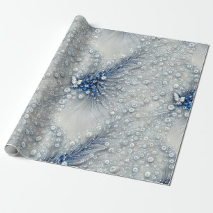 Papel De Presente Azul Elegante, Cinzas e Bejweled Brancos