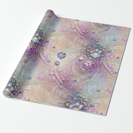 Papel De Presente Azul Elegante, Cinzas, Penas, Miçangas, Pérolas, L