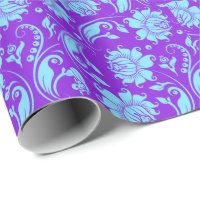 Azul Elegante e Damascos Florais Roxos