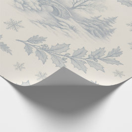 Papel De Presente Azul Elegante e Toile de Natal em Marfim