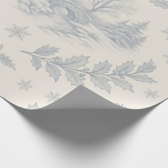 Papel De Presente Azul Elegante e Toile de Natal em Marfim (Ponta)