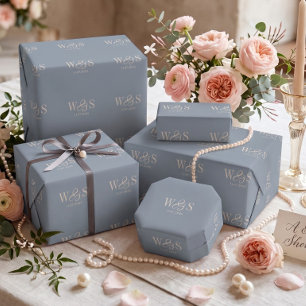 Papel De Presente Azul empoeirado casais de casamento inicial elegan