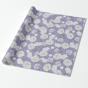 Papel de presente azul empoeirado com peônias flor