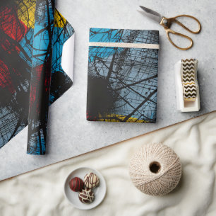 Papel De Presente Azul Escuro-Gótico, Vermelho Negro, Amarelo