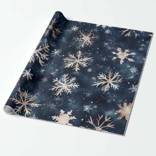 Papel De Presente Azul Escuro Simples com Flocos de Neve